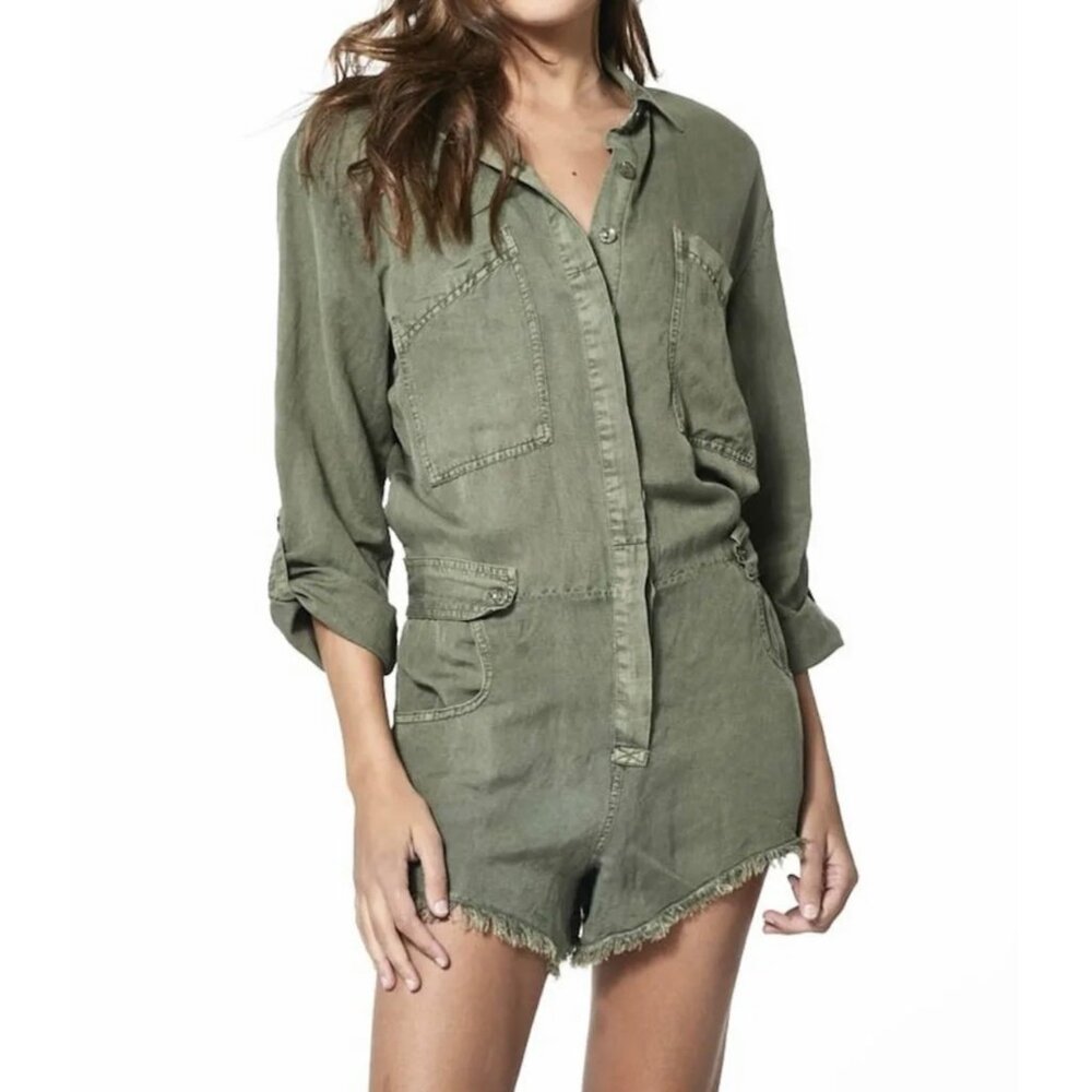 Young Fabulous Broke River Raw Edge Romper Cadet Pigment Wash Green size Medium